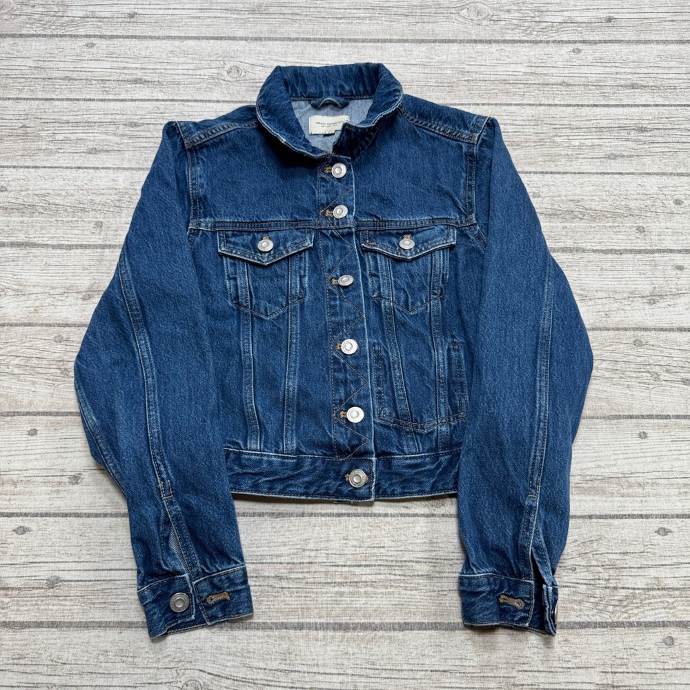 Vintage French Connection Jacket Women's 8 Blue Denim Cotton Cropped Workwear